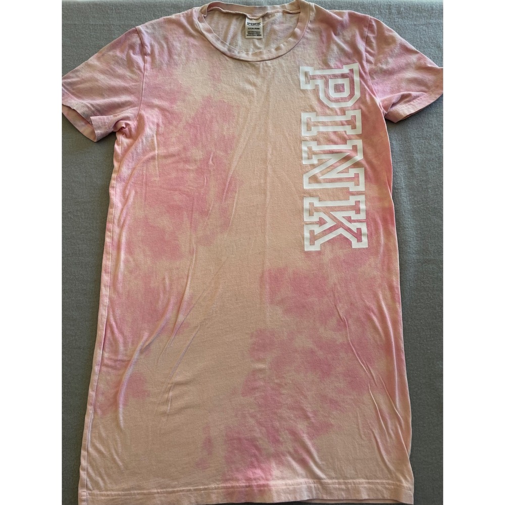 Pink Victoria's Secret Tie Dye T-Shirt Dress Graphic Logo Pink Orange Small